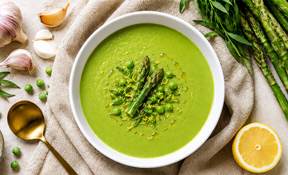 Chilled Asparagus, Pea and Tarragon Soup
